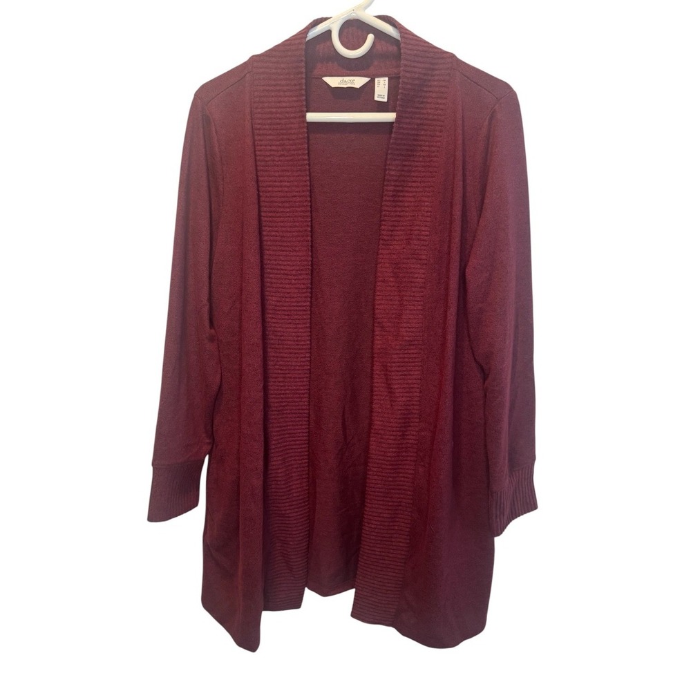 D & Co Comfort Womens Burgundy Knit Open Front Cardigan Sweater M NEW Capsule